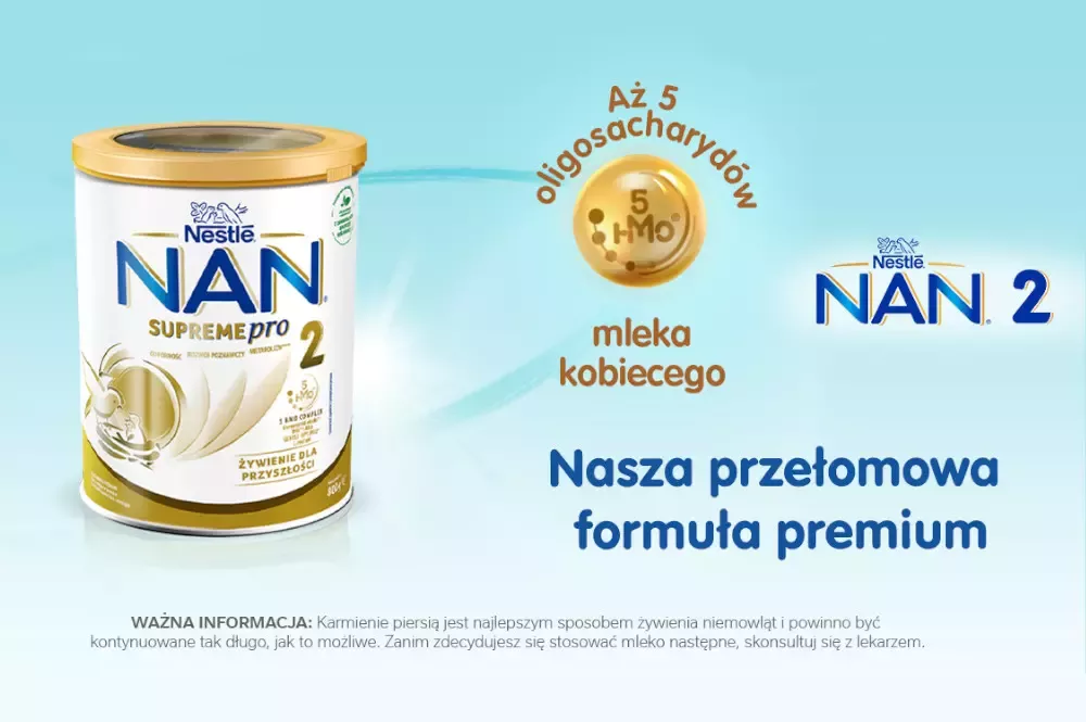 NOWE NAN SUPREMEPRO 2 z kompleksem 5 HMO  dla wsparcia odporności** i zdrowego rozwoju dziecka.